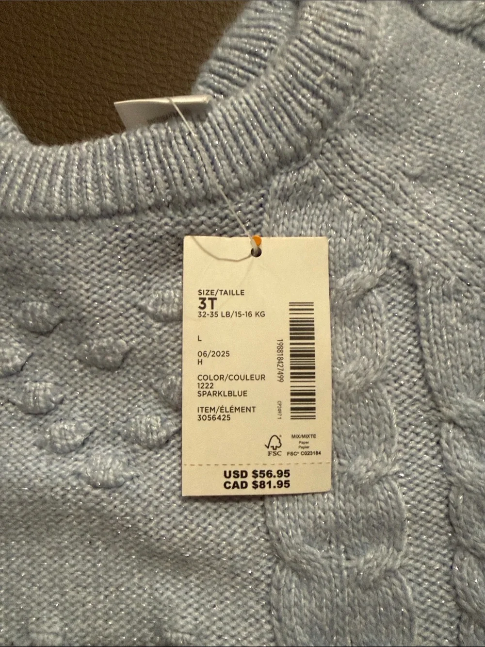 Gymboree Light Blue Cable Knit shimmer Crewneck Sweater